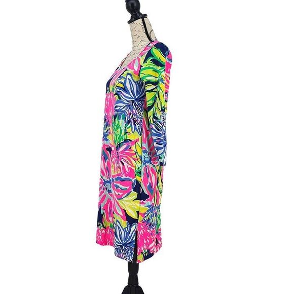 Lilly Pulitzer NWOT Kenzie Dress Resort Navy Travelers Palm Small - Picture 2 of 9